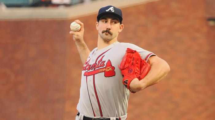 Sep 12, 2022; San Francisco, California, USA; Atlanta Braves starting pitcher Spencer Strider (65) pitches the ball against the San Francisco Giants during the first inning at Oracle Park.